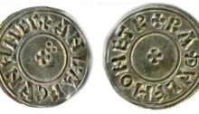Hiberno-Norse Northumbria, Anlaf Sihtricsson Cuaran Penny. Circumscription Cross + trefoil of pellets
