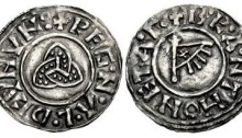 Hiberno-Norse Kingdom of Northumbria, Ragnald Guthfrithsson c. 943-944/5. Silver Penny (14mm, 1.05 g), Triquetra type, York mint / moneyer: Branting. Obv: +REG·N·Λ·L·D CVNVN + triquetra. Rev: +B·R·A·NT HONET·A