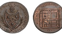Dublin Weavers' Company copper halfpenny token dated 1795