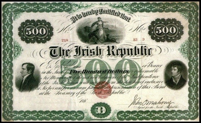 Fenian Bond 500 Dollars Unissued O'Mahony